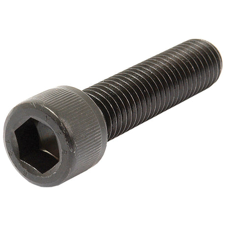 A close-up of the Sparex Socket Capscrew (S.11689), showcasing its black high-tensile strength threaded shaft with a 1/4''x1'' UNF thread type and a hexagonal socket for Allen keys, compliant with BS2470-1936 standards.