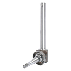 A Sparex Spindle RH (Sparex Part No. S.15987) is a metal mechanical component featuring a long cylindrical rod and a conical section attached to a rectangular base, designed for Massey Ferguson equipment.