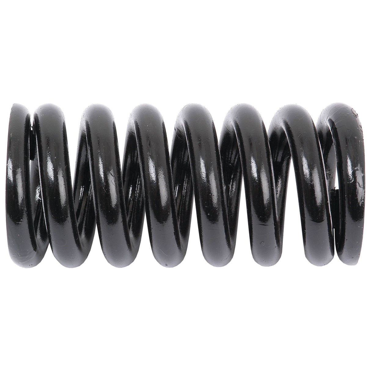 A black metal coil compression spring for Massey Ferguson Disc Plough, with a 12mm wire and a 138mm length, is displayed against a white background. This product is identified as Sparex Part No. S.43155 and fits as 660885M1.