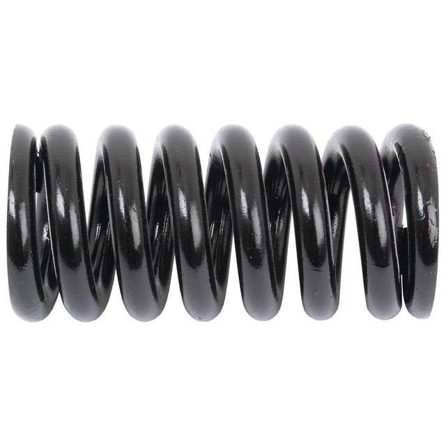 A black metal coil compression spring for Massey Ferguson Disc Plough, with a 12mm wire and a 138mm length, is displayed against a white background. This product is identified as Sparex Part No. S.43155 and fits as 660885M1.