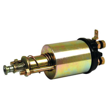 A cylindrical metallic solenoid with multiple connectors and a spring mechanism at one end, compatible with 12V systems. The Starter Solenoid | Sparex Part No.S.41147 is ideal for Case IH machinery and ensures reliable performance under the trusted Sparex brand.