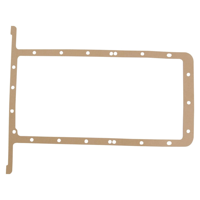 This versatile Sparex Sump Gasket (Part No. S.41726) for 4-cylinder engines (A3.152, 85mm-Petrol) features a flat, rectangular design with evenly spaced holes along the edges and a distinctive T-shaped extension on the left side, making it ideal for Perkins Engine or Massey Ferguson applications.