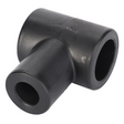 A black plastic support finger, model D28250585 by AGCO, designed in a T shape with three cylindrical openings, compatible with Pre-100 Series Massey Ferguson Combine machinery.