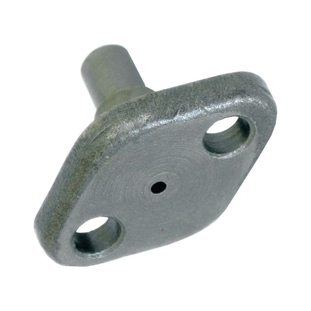 A metallic hinge pin with a triangular base featuring two circular holes and a protruding cylindrical shaft, resembling the Sparex Pump Support Peg (Part No. S.3348) used in Massey Ferguson machinery.