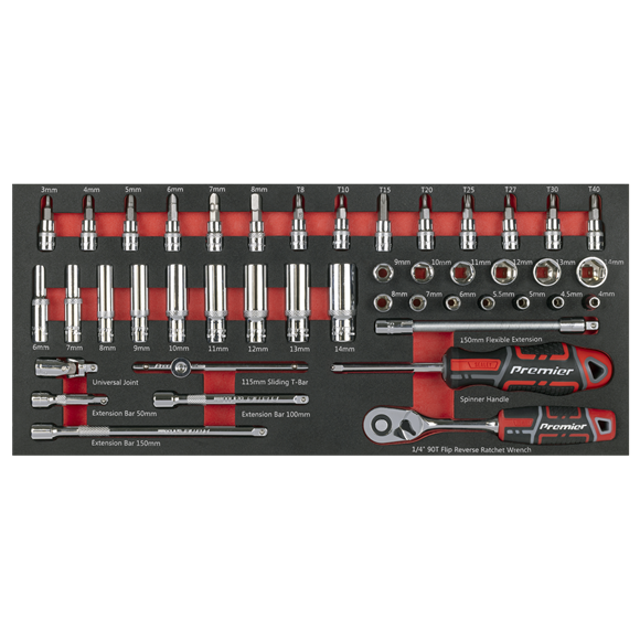Premier Socket Set with Tool Tray 1/4"Sq Drive 44pc - SE-TBT40