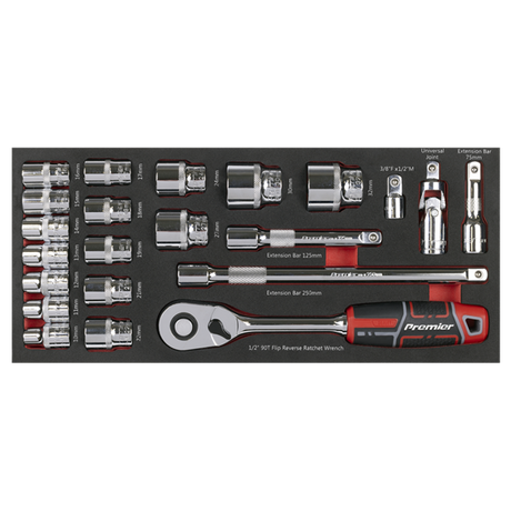 Sealey Premier Socket Set with Tool Tray 1/2"Sq Drive 22pc SE TBT42
