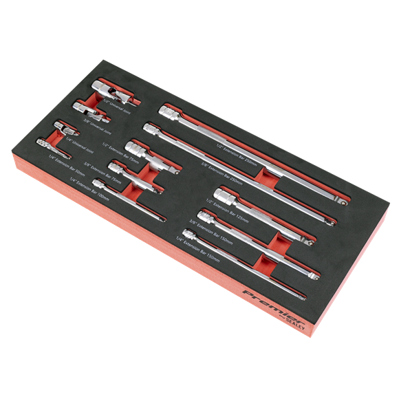 Premier Wobble Extension Bar Set with Tool Tray 1/4", 3/8" & 1/2"Sq Drive 12pc - SE-TBT44