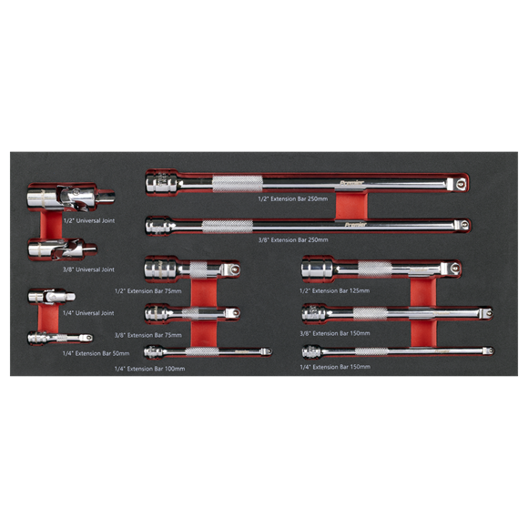 Premier Wobble Extension Bar Set with Tool Tray 1/4", 3/8" & 1/2"Sq Drive 12pc - SE-TBT44