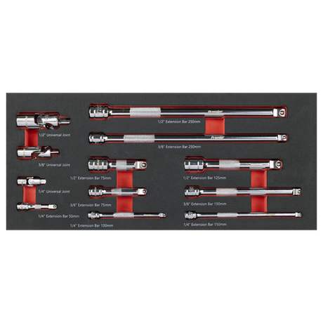 Sealey Premier Wobble Extension Bar Set Tool Tray 1/4", 3/8" & TBT44