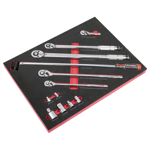 Premier Ratchet, Torque Wrench, Breaker Bar & Socket Adaptor Set with Tool Tray 3/8"Sq & 1/2"Sq Drive 12pc - SE-TBT45