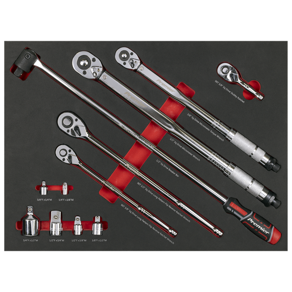 Premier Ratchet, Torque Wrench, Breaker Bar & Socket Adaptor Set with Tool Tray 3/8"Sq & 1/2"Sq Drive 12pc - SE-TBT45