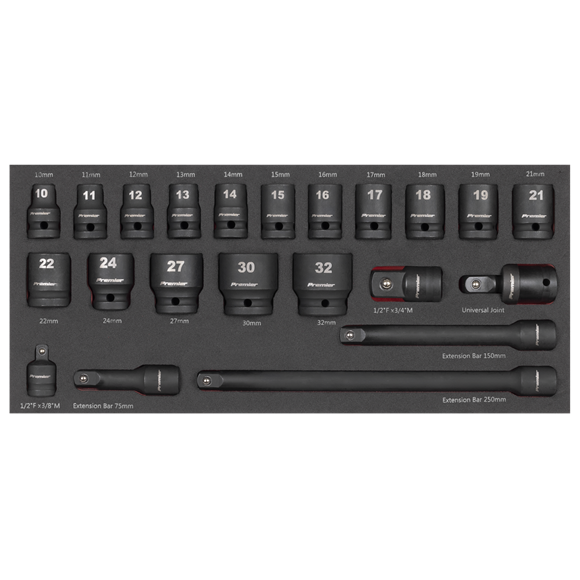 Premier Impact Socket Set with Tool Tray 1/2"Sq Drive 22pc - SE-TBT46