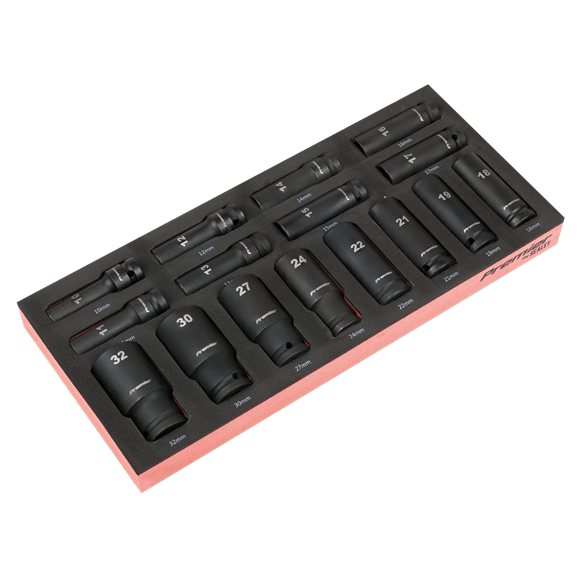 Premier Deep Impact Socket Set with Tool Tray 1/2"Sq Drive 16pc - SE-TBT47