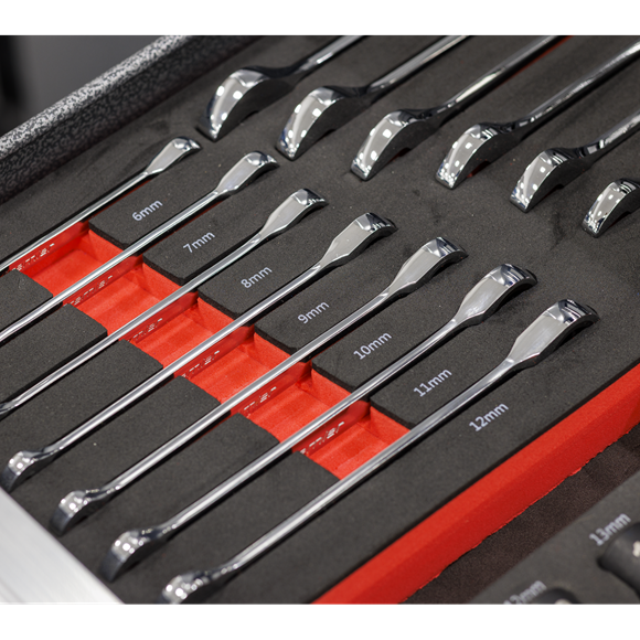 Sealey Premier Ratchet Spanner Set with Tool Tray 14pc SE TBT49