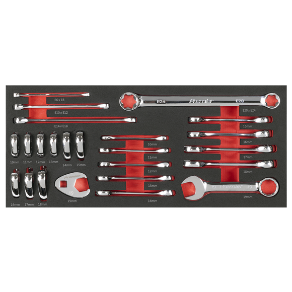 Premier Stubby Combination, TRX-Star* & Crow's Foot Spanner Set with Tool Tray 24pc - SE-TBT50