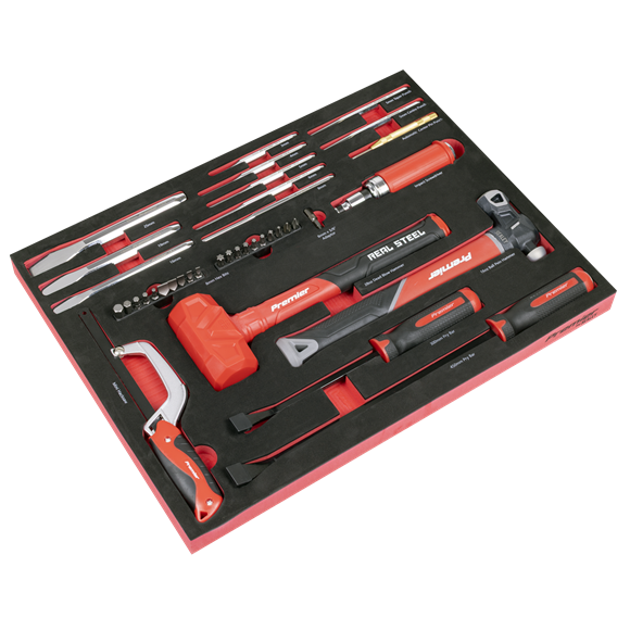 Premier Striking, Pry Bar, Hacksaw & Impact Screwdriver Set with Tool Tray 39pc - SE-TBT66