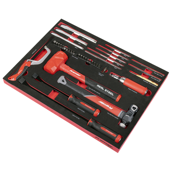 Premier Striking, Pry Bar, Hacksaw & Impact Screwdriver Set with Tool Tray 39pc - SE-TBT66