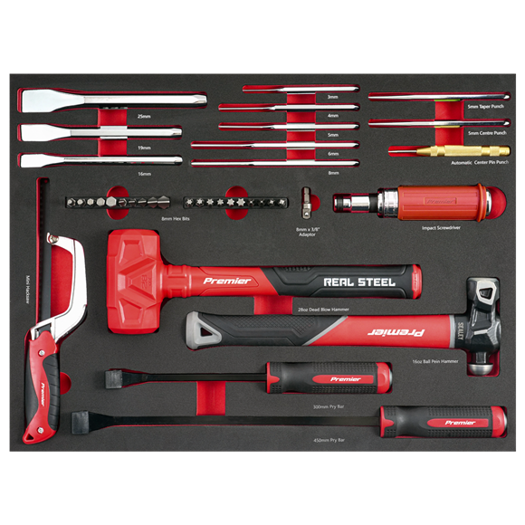 Premier Striking, Pry Bar, Hacksaw & Impact Screwdriver Set with Tool Tray 39pc - SE-TBT66