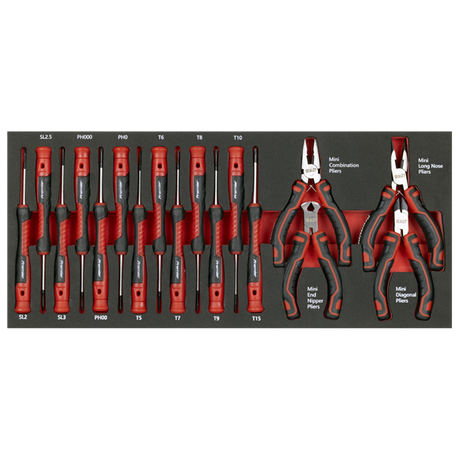 Sealey Premier Precision Screwdriver & Mini Pliers Set Tool Tray TBT67