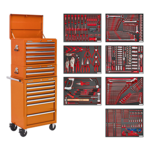 Tool Chest Combination 14 Drawer with Ball-Bearing Slides - Orange & 446pc Tool Kit - TBTPCOMBO4 - Farming Parts