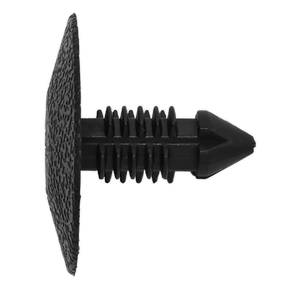 A Sealey Fir Tree Clip, Ø18mm x 30mm, designed for a 7.2mm hole, featuring a black plastic push-in rivet with a flat, textured head and ribbed shank (product code: TCFT2420U), is displayed on a white background.