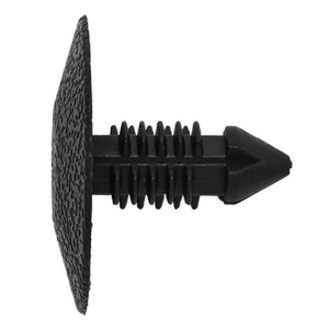 A Sealey Fir Tree Clip, Ø18mm x 30mm, designed for a 7.2mm hole, featuring a black plastic push-in rivet with a flat, textured head and ribbed shank (product code: TCFT2420U), is displayed on a white background.