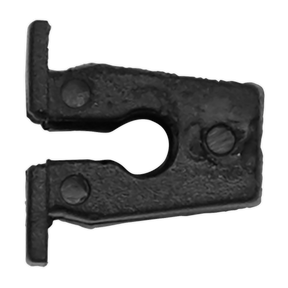 A black, slightly rusted metal bracket with two holes and an open, curved slot in the center, designed to fit an Insert Locking Nut, Ø10mm x 10mm by Sealey.