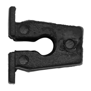 A black, slightly rusted metal bracket with two holes and an open, curved slot in the center, designed to fit an Insert Locking Nut, Ø10mm x 10mm by Sealey.