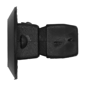A close-up of a black, rectangular plastic clip featuring a small protrusion on one side; it is compatible with OEM Audi/VW parts and designed to fit the Sealey Locking Nut, Ø15mm x 15mm, Universal (Pack of 20) - TCLN1515U.