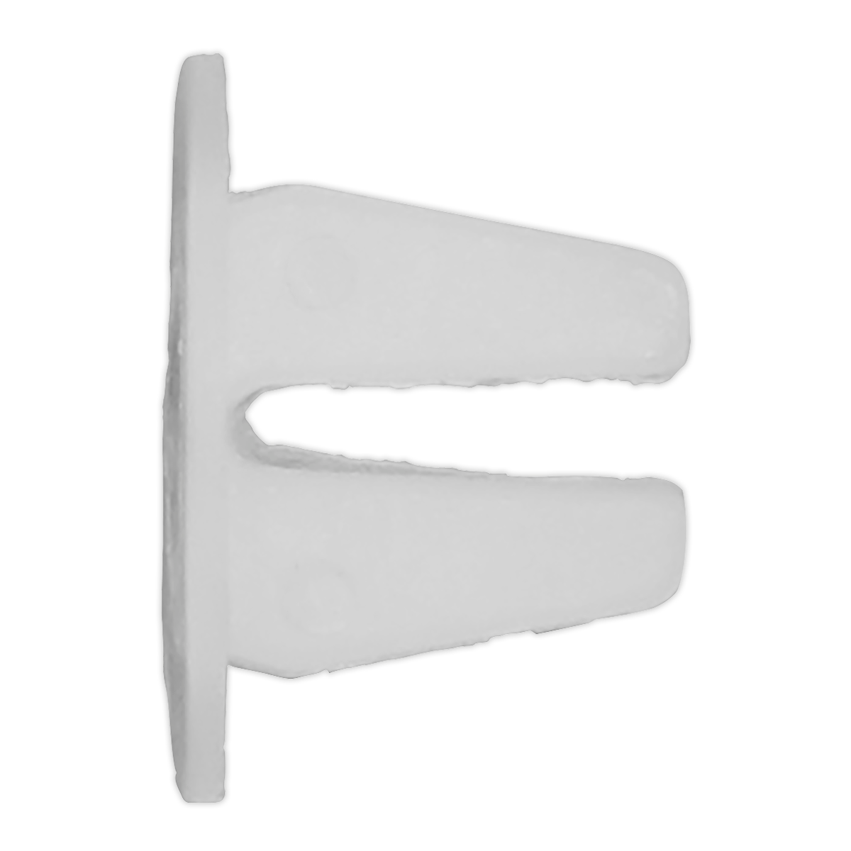 Introducing the Sealey Captive Nut, a white, small plastic wall plug with a flat head and two expanding legs, featuring a universal design. This Ø16mm x 12mm wall plug comes in a pack of 20, model TCLN1612U.