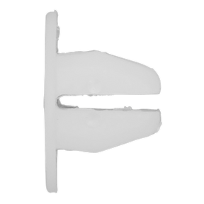 The Sealey Locking Nut, Ø18mm x 12mm, Toyota - Pack of 20 (TCLN1812) is a white plastic panel clip featuring a rectangular base and two prongs, commonly utilized in various applications including Toyota models.