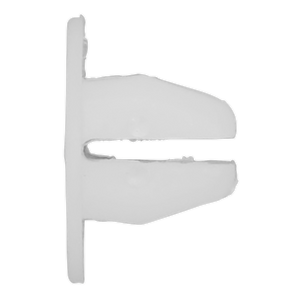 The Sealey Locking Nut, Ø18mm x 12mm, Toyota - Pack of 20 (TCLN1812) is a white plastic panel clip featuring a rectangular base and two prongs, commonly utilized in various applications including Toyota models.