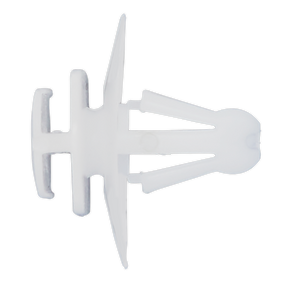 Close-up image of a Sealey Side Moulding Clip, Ø23mm x 20mm, designed with a split shank to provide a secure hold when inserted into drywall.