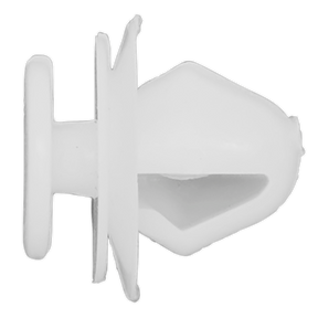 Close-up of a Sealey panel clip, measuring 18mm x 18mm, with a flat head and pointed end, commonly used in Citroen and Peugeot vehicles. This product is available as part of the "Pack of 20 - TCPC2018".