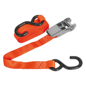 Ratchet Strap 25mm x 4.5m Polyester Webbing with S-Hook 800kg Breaking Strength - TD0845S - Farming Parts