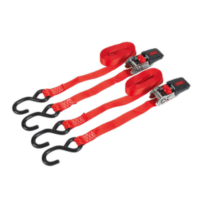 Ratchet Straps 25mm x 4m Polyester Webbing with S-Hooks 800kg Breaking Strength - Pair - TD284SD - Farming Parts
