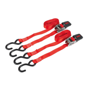 Ratchet Straps 25mm x 4m Polyester Webbing with S-Hooks 800kg Breaking Strength - Pair - TD284SD - Farming Parts