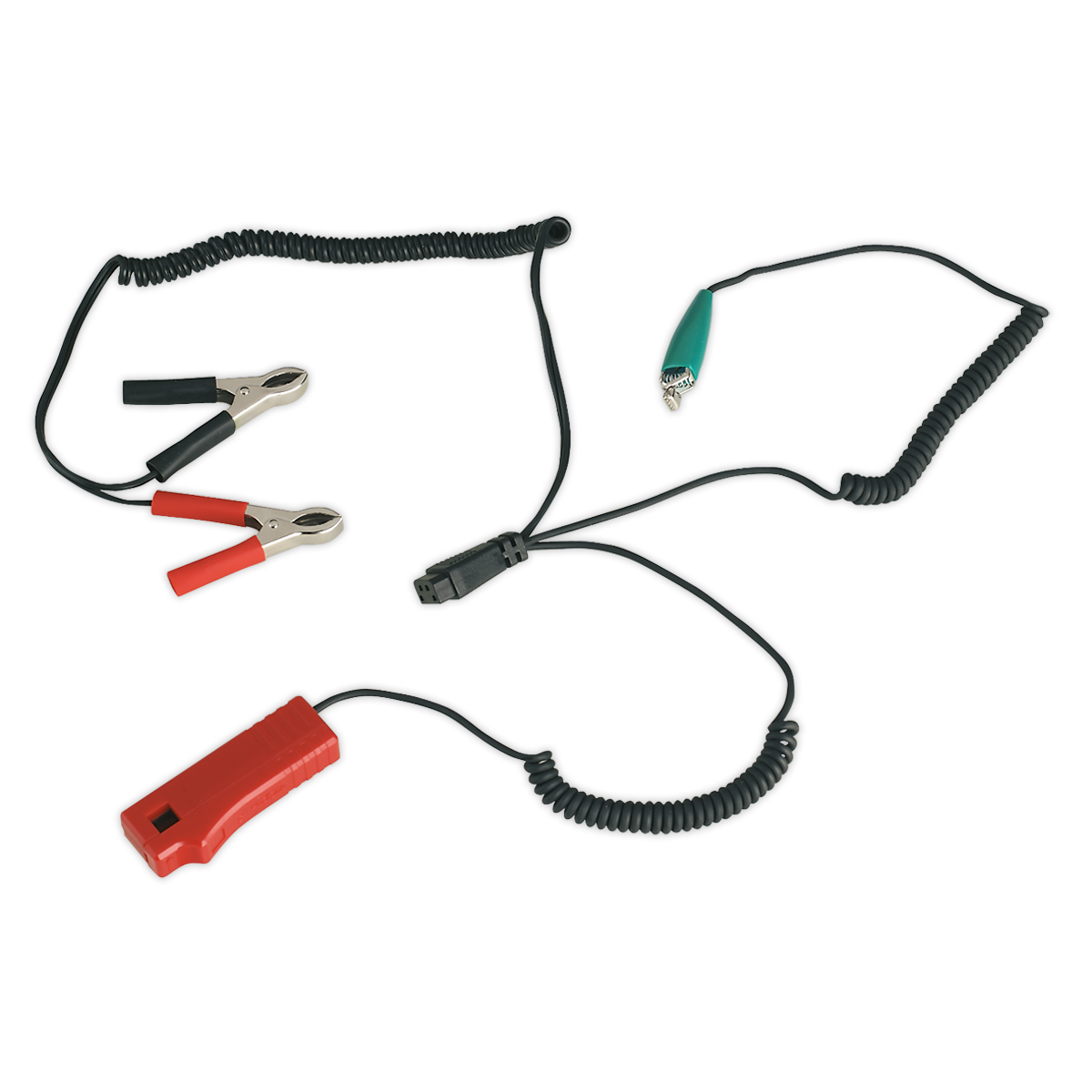 Sealey's Lead Set 1.5m with Inductive Pick-Up for TL93, model TL93/08, includes battery charger cables with clamps for positive and negative terminals, along with a coiled cable.