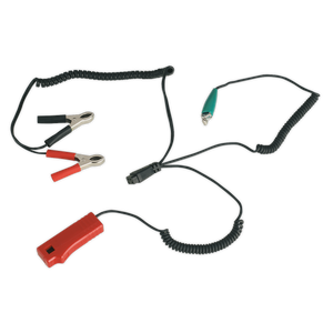 Sealey's Lead Set 1.5m with Inductive Pick-Up for TL93, model TL93/08, includes battery charger cables with clamps for positive and negative terminals, along with a coiled cable.