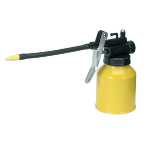 Sealey's Oil Can 180ml - TP04 is a yellow metal oil can with a black handle and flexible spout, designed for dispensing oil in precise amounts.