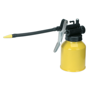 Sealey's Oil Can 180ml - TP04 is a yellow metal oil can with a black handle and flexible spout, designed for dispensing oil in precise amounts.