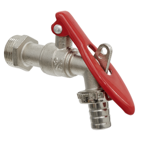 The Sealey Drum Tap 3/4" BSP Zinc Die-Cast Lockable - TP128, featuring a red handle and nitrile seals, is designed for controlling water flow.