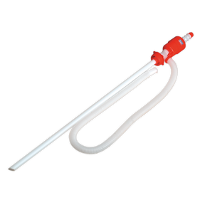 Introducing the Sealey Syphon Pump for 205L/48gal Drum with Male Fitting - TP78, a self-priming composite pump that includes a red manual siphon and a flexible white hose, ideal for 60-205L drums.