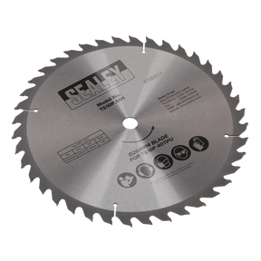 A circular table saw blade branded "Sealey," model "TS10P.601," features numerous teeth and symbols indicating proper usage and specifications. With a diameter of 254mm, it promises precision and efficiency for various cutting tasks.