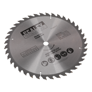 A circular table saw blade branded "Sealey," model "TS10P.601," features numerous teeth and symbols indicating proper usage and specifications. With a diameter of 254mm, it promises precision and efficiency for various cutting tasks.