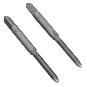 The Sealey Tap Set 2pc (Taper & Plug) M3 x 0.5mm - TSM3 consists of two identical, high-quality steel taps with hexagonal shanks and threaded cutting edges, designed for precisely cutting screw threads into various materials. These taper and plug taps ensure precision in every cut.
