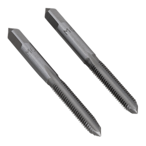 The Sealey Tap Set 2pc (Taper & Plug) M6 x 1mm - TSM6, precision-engineered with pointed ends and threaded bodies, is displayed parallel to each other on a plain background. This high-quality steel tap set ensures accurate and durable performance.