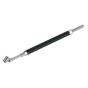 The Sealey Tyre Pressure Gauge Deluxe Twin Push-On Connector 0-11bar(0-160psi) - TST/PG4, featuring a sleek black handle and durable metallic head, is perfect for measuring air pressure in commercial vehicle tires.