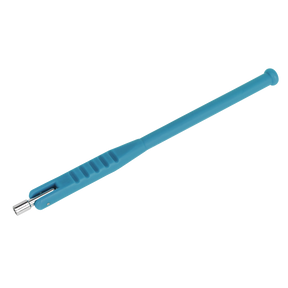 The Tyre Valve Installer - Alloy Rims - TST04 by Sealey features a blue handle and an extendable metal rod, making it ideal for handling small metallic objects while working on tubeless wheels.