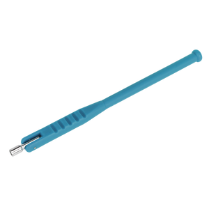 The Tyre Valve Installer - Alloy Rims - TST04 by Sealey features a blue handle and an extendable metal rod, making it ideal for handling small metallic objects while working on tubeless wheels.